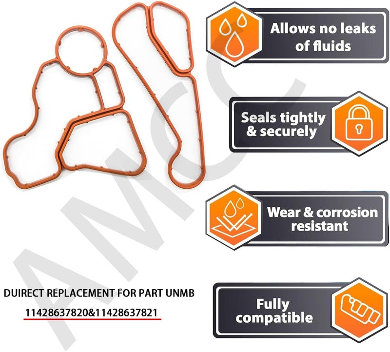 AMCC Aluminum Engine Oil Filter Replacement Kit&Reinforced Gasket&Oil Filter Housing Cap&Oil Filter Compatible with BMW N20 N52 N54 N55 F10 F25 325xi 330i 530i 740i X5 (3 Bolts + Gasket 2 Kit) - Image 2